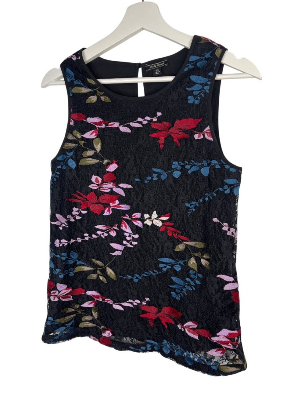 Lucky Brand Floral Embroidered Lace Tank Top XS Black Boho Festival Sleeveless